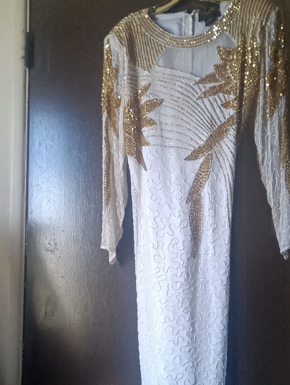 Elegant White Dress with Gold Sequin Embellishment